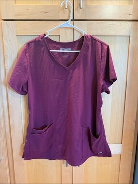 Greys Anatomy Spandex Stretch Maroon Womens Scrub Top Large EUC